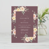 Stoffige Plum Ranunculus Eucalyptus Bruiloft Kaart (Staand voorkant)