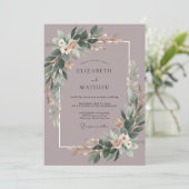 Stoffige Pruim Eucalyptus Bruiloft Kaart (Staand voorkant)