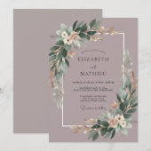 Stoffige Pruim Eucalyptus Bruiloft Kaart (Voorkant / Achterkant)