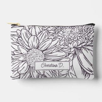 Stoffige pruim op witte chrysanten met naam etui