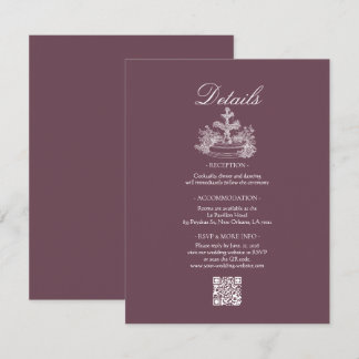 Stoffige pruim witte lijnen trouwdetails  informatiekaartje