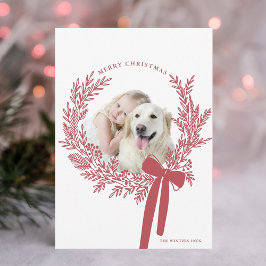 Stoffige Rode Kerstkrans Minimale Foto Feestdagenkaart