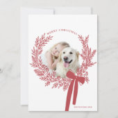 Stoffige Rode Kerstkrans Minimale Foto Feestdagenkaart (Voorkant)