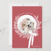 Stoffige rood & witte kerstkrans Minimale foto Feestdagenkaart (Voorkant)