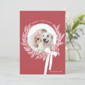 Stoffige rood & witte kerstkrans Minimale foto Feestdagenkaart (Staand voorkant)