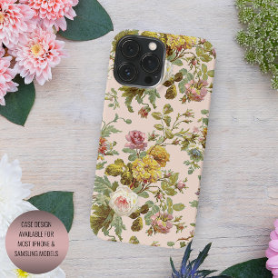 Stoffige roos bloem kunstpatroon op lichtroze rood iPhone 16 pro max hoesje