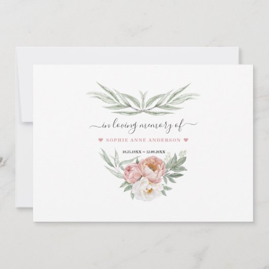 Stoffige Roos Bloemen Deel een Herinnering Aanwezi Aankondiging (Achterkant)