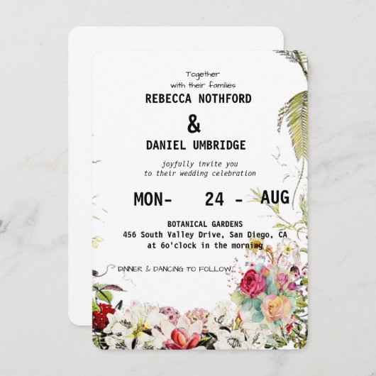 Stoffige Roos Bloemen Trouw Uitnodiging stap voor  (Voorkant / Achterkant)