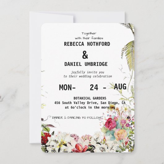 Stoffige Roos Bloemen Trouw Uitnodiging stap voor (Voorkant)