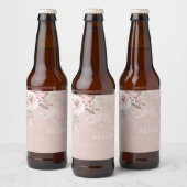 Stoffige Roos Bloemen Waterverf Blozende Trouw Ver Bier Etiket (Flessen)