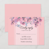 Stoffige roos bloemig RSVP kaartje (Voorkant / Achterkant)