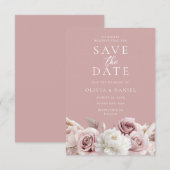 Stoffige Roos & Blush Rozen Elegante Trouwdag Save The Date (Voorkant / Achterkant)