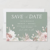 Stoffige Roos, Blush & Sage Boho Bloemige Bruiloft Save The Date (Voorkant)