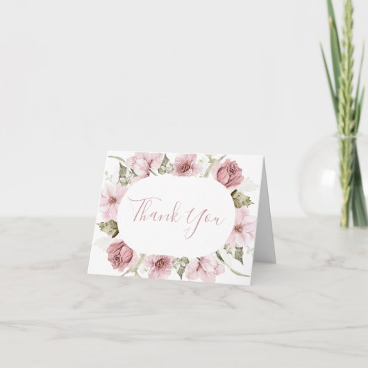 Stoffige Roos, Blush & Sage Waterverf Bedankkaart (Voorkant)