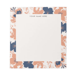 Stoffige Roos en Blauwe Bloemen met Naam Notitieblok