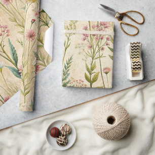 Stoffige roos en salie wilde bloem botanische scèn cadeaupapier