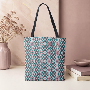 Stoffige Roos en Teal Diamanten & Bloemen Tote Bag