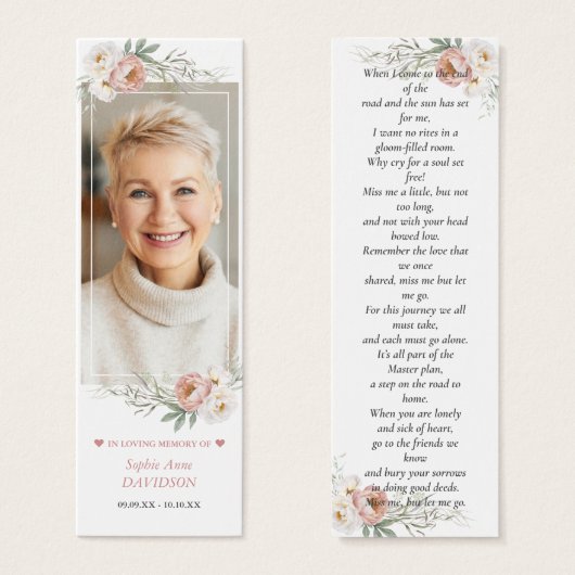 Stoffige Roos Foto Herdenkingsboeklegger Funeral G Mini Visitekaartjes (Voorkant /achterkant)