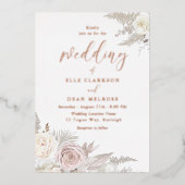 Stoffige Roos & Ivoren Witte Bloemige Trouwring Ro Folie Uitnodiging (Voorkant)