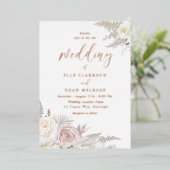 Stoffige Roos & Ivoren Witte Bloemige Trouwring Ro Folie Uitnodiging (Staand Voorkant)
