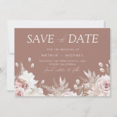 Stoffige Roos & Klei Boho Bloemige Blush Bruiloft Save The Date (Voorkant)