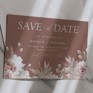 Stoffige Roos & Klei Boho Bloemige Blush Bruiloft Save The Date