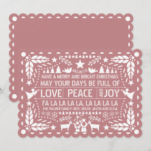 Stoffige roos Liefde Vrede Vreugde papel picado Ke Feestdagenkaart