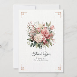 Stoffige Roos, Mintgroene en Blush Bloemen Bruilof Bedankkaart