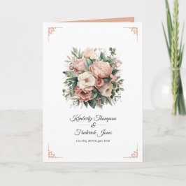 Stoffige Roos, Mintgroene en Blush Bloemen Bruilof Programma