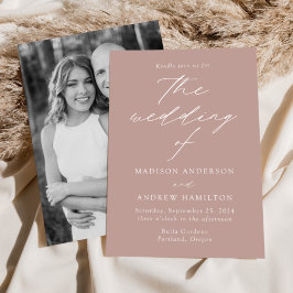 Stoffige Roos Moderne Elegantie Foto Bruiloft Kaart