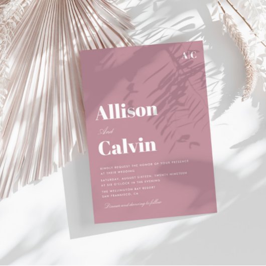 stoffige roos moderne sms-trouwuitnodiging kaart