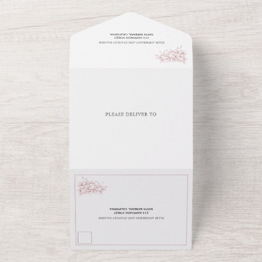  stoffige roos roze heraldische crèmebruiloft all in one uitnodiging (Buitenkant)