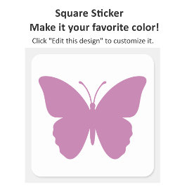 Stoffige Roos Vlinder Silhouet, Aangepaste Kleur, Vierkante Sticker