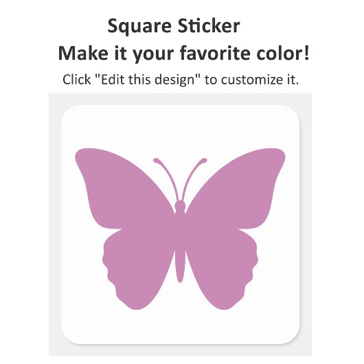 Stoffige Roos Vlinder Silhouet, Aangepaste Kleur, Vierkante Sticker