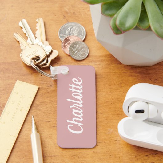 Stoffige Roos & Witte Aangepaste Naam Sleutelhanger (Bureau)