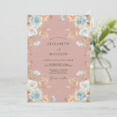 Stoffige Roze Aqua Ranunculus Eucalyptus Bruiloft Kaart (Staand voorkant)