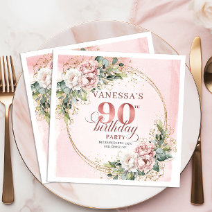 Stoffige Roze Aquarel Bloem 90ste Verjaardagsfeest Servet