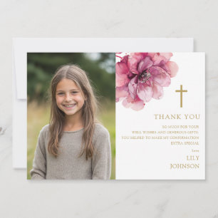 Stoffige Roze Aquarel Bloem Foto Bevestiging Bedankkaart