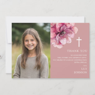 Stoffige Roze Aquarel Bloem Foto Bevestiging Bedankkaart