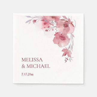 Stoffige Roze Aquarel Bloemen Bruiloft Servet