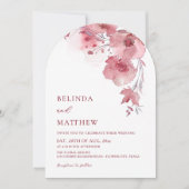 Stoffige Roze Aquarel Bloemen Witte Gebogen Trouwd Kaart (Voorkant)