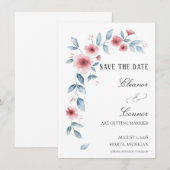 Stoffige Roze Aquarel Bloemige Save the Date (Voorkant / Achterkant)