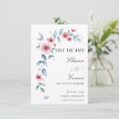 Stoffige Roze Aquarel Bloemige Save the Date (Staand voorkant)
