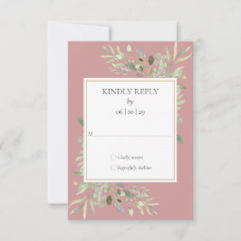 Stoffige Roze Aquarel Groene Gebieden Goud RSVP Kaartje