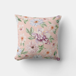 Stoffige Roze Aquarel Lavendel en Perzik Bloemmoti Kussen