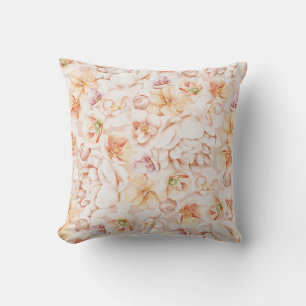 Stoffige Roze Aquarel Pioen & Abrikoos Bloemen Kussen