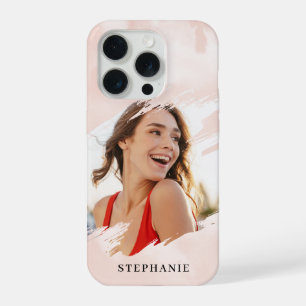 Stoffige Roze Aquarel Wash Douane Foto met Naam iPhone 15 Pro Case