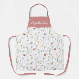 Stoffige Roze Aquarel Wilde Bloem Eigen Naam Schort
