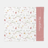 Stoffige Roze Aquarel Wilde Bloem Naam Fleece Deken (Voorkant (Horizontaal))