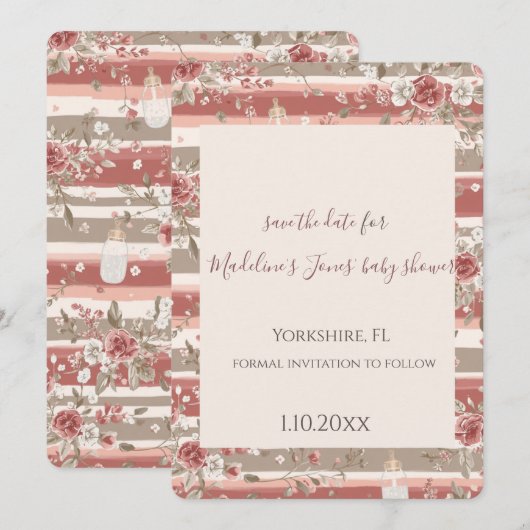 Stoffige Roze Baby Meisje Save the Date (Voorkant / Achterkant)